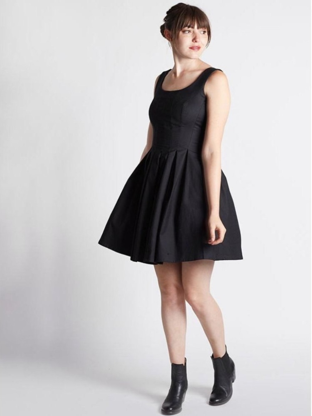 Nooworks Black Sweet Pleats Dress Mini A-Line Minimal Cotton Lycra Stretch